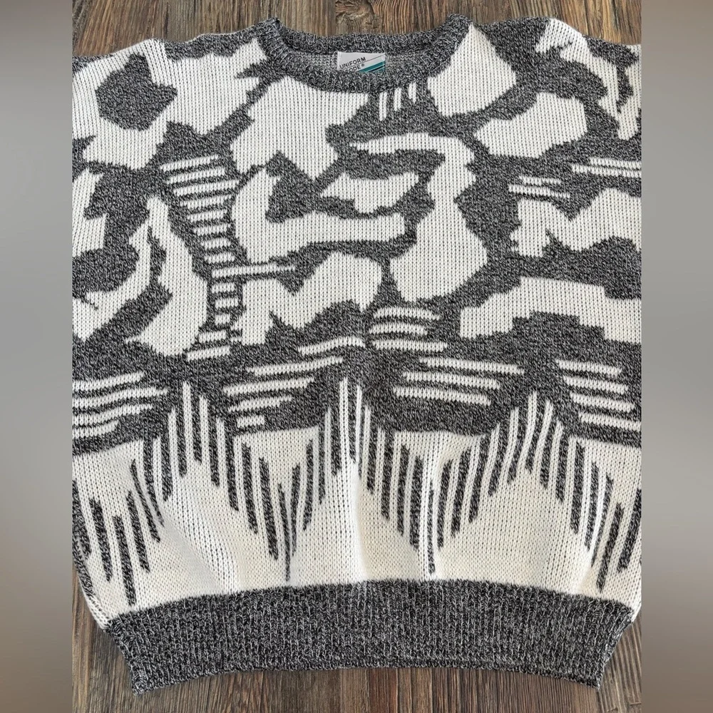 Vtg Uniform Code Knit Sweater Mens No Size Black White Abstract Grandpa Eclectic